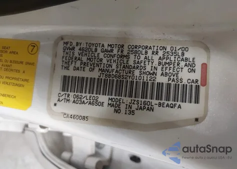 2000 Lexus Gs 300 z USA, uszkodzony, nr VIN JT8BD68S2Y0101122